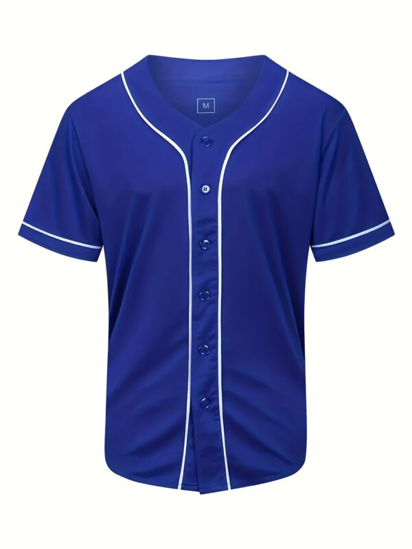 Men's Stylish Solid Baseball V-Neck Short Sleeve Tee for Casual Wear and Baseball - Image 3