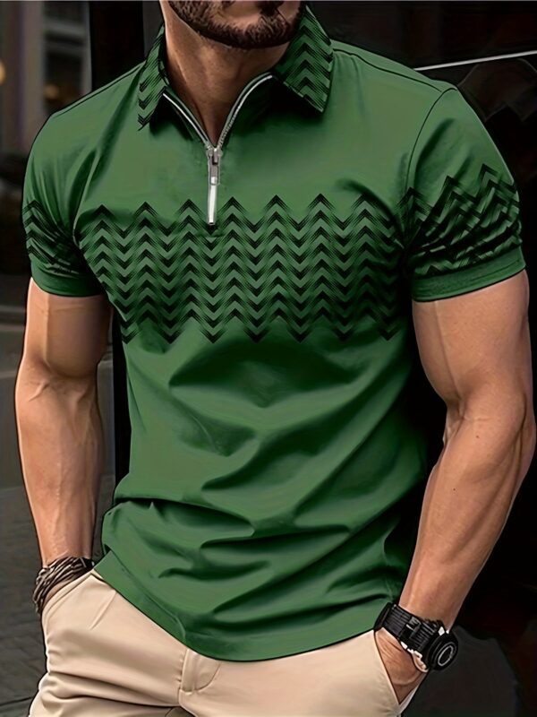 Men's Casual Short Sleeves Zip Up Graphic Shirts, Lapel Collar Tops Pullovers - Image 5