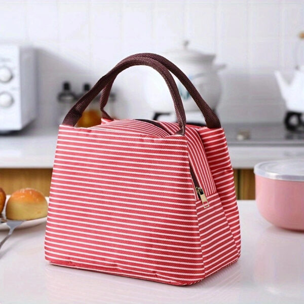 Striped Pattern Satchel Lunch Box, Canvas Lightweight Portable - Image 10