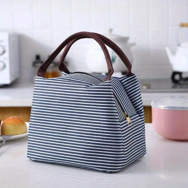 Striped Pattern Satchel Lunch Box, Canvas Lightweight Portable - Image 14