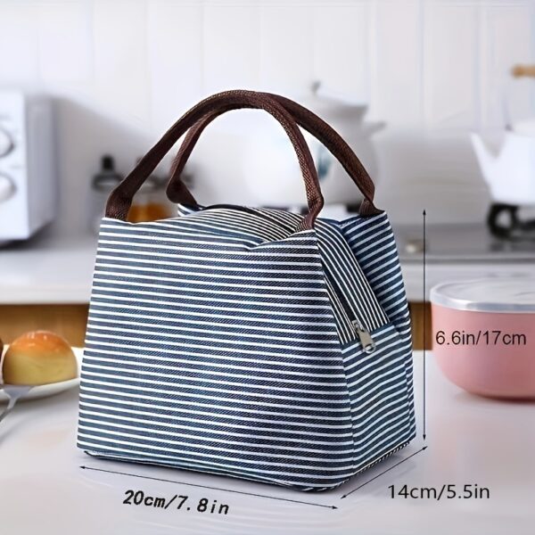 Striped Pattern Satchel Lunch Box, Canvas Lightweight Portable - Image 4