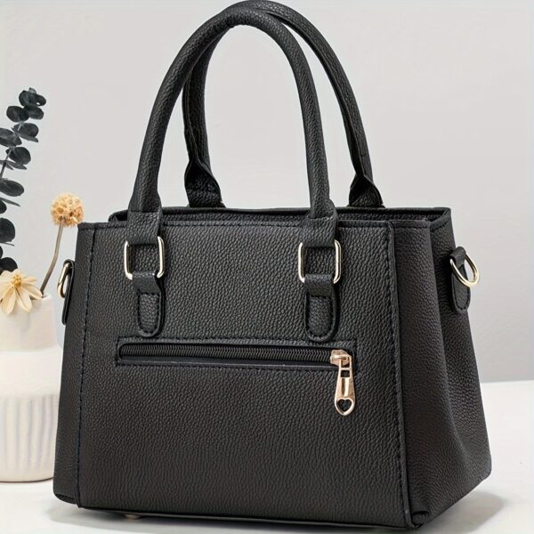 Elegant Faux Leather Tote Bag with Pom-Pom Charm