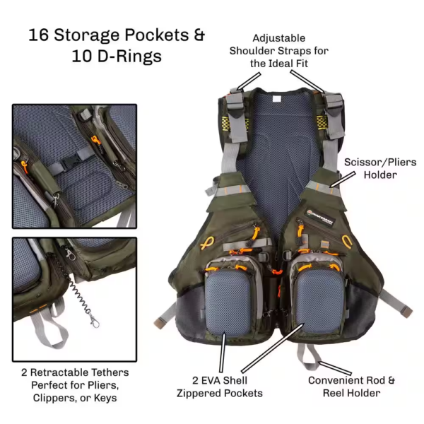 16-Pocket Lightweight Tackle Fishing Vest - Image 3