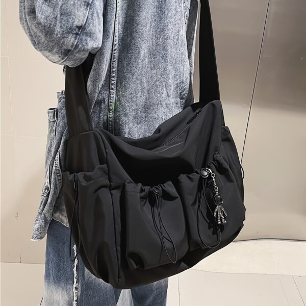 Large Capacity Drawstring Crossbody Bag with Zipper Closure - Image 2