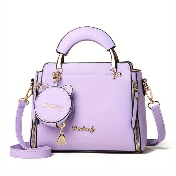 Cat Design Handbags, Trendy PU Leather, Women's Shoulder Bag - Image 4