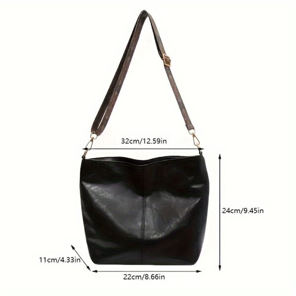 Large Faux Leather Bucket Bag with Wide Strap - Image 7