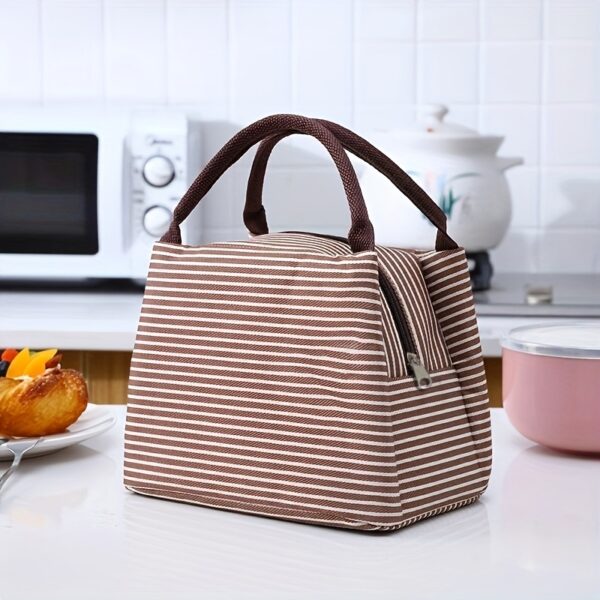 Striped Pattern Satchel Lunch Box, Canvas Lightweight Portable - Image 11