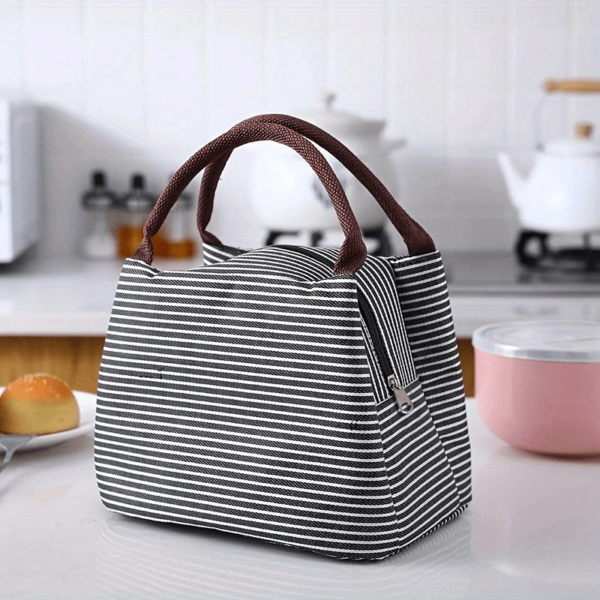 Striped Pattern Satchel Lunch Box, Canvas Lightweight Portable - Image 8