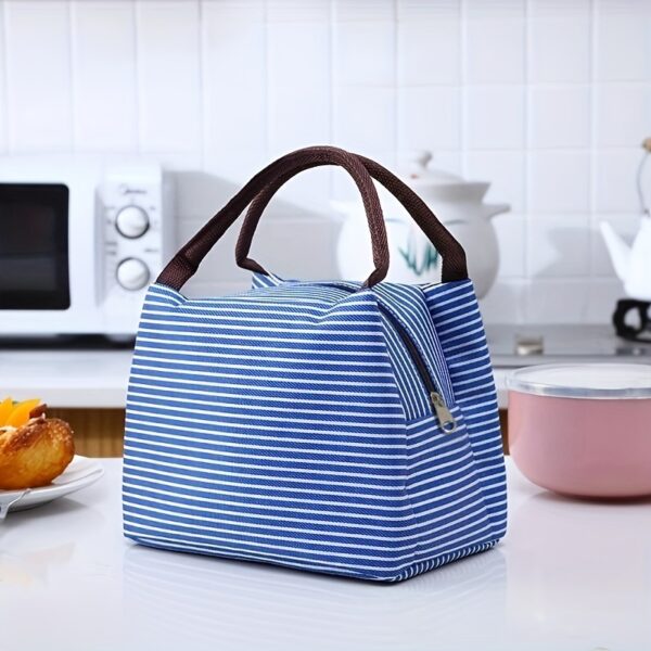 Striped Pattern Satchel Lunch Box, Canvas Lightweight Portable - Image 15