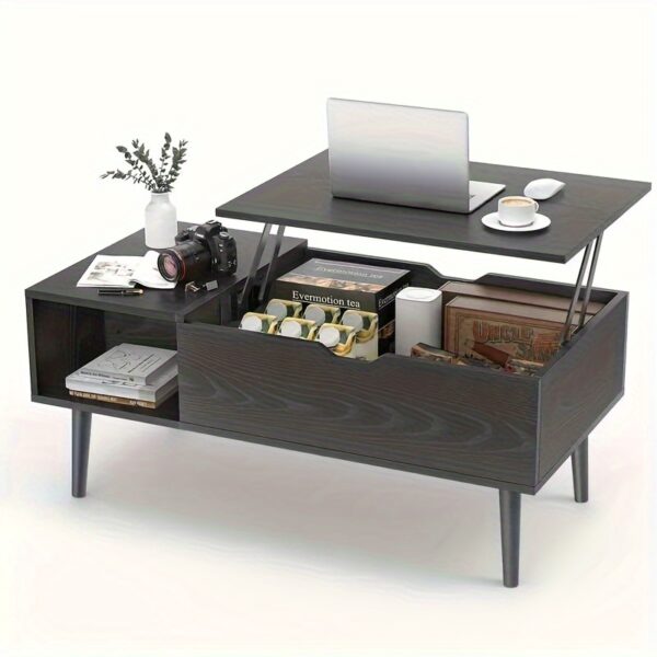 Vintage Lift Top Coffee Table with Hidden Storage, Adjustable Shelf - Image 12