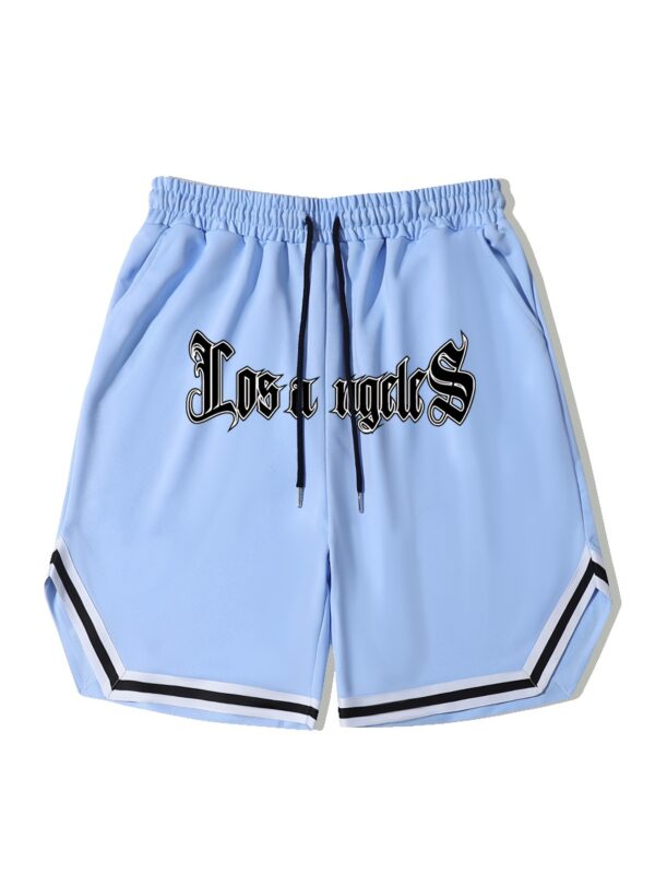 Men's Print Basketball Shorts, Casual Slightly Stretch Drawstring Shorts