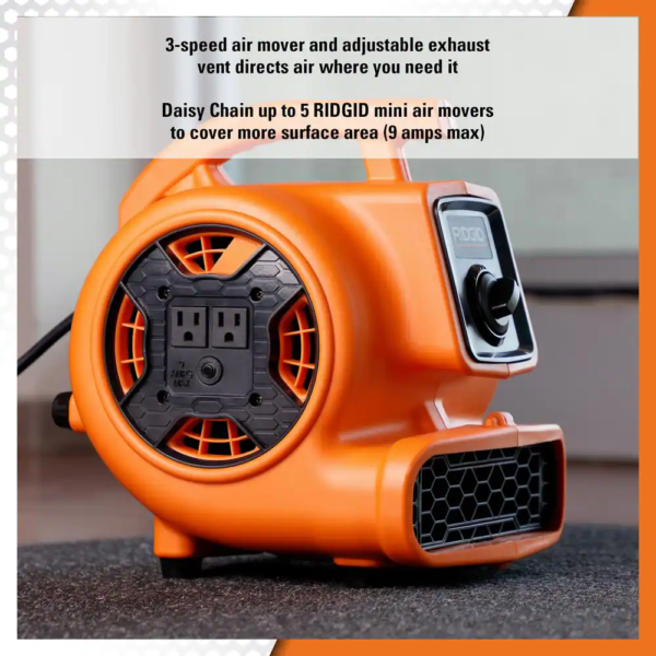 600 CFM 3-Speed Portable Blower Fan Air Mover with Daisy Chain, 3 Operating Positions for Water Damage Restoration - Image 3