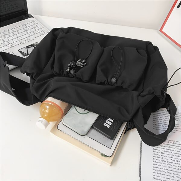 Large Capacity Drawstring Crossbody Bag with Zipper Closure - Image 9